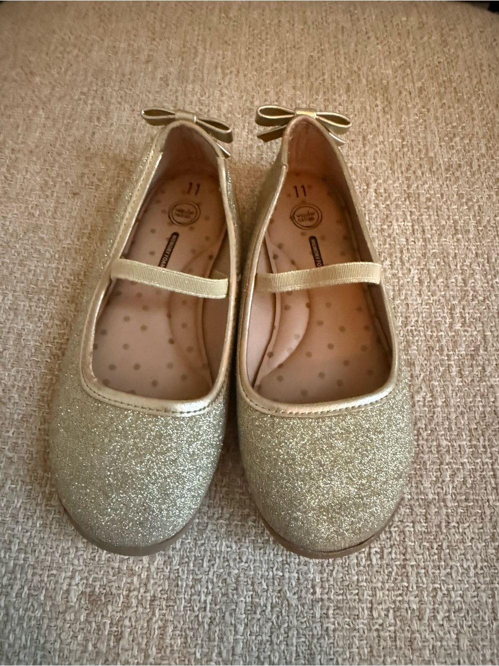 Girls' gold Glitter Mary Jane Ballet Flats with bows toddler size 11